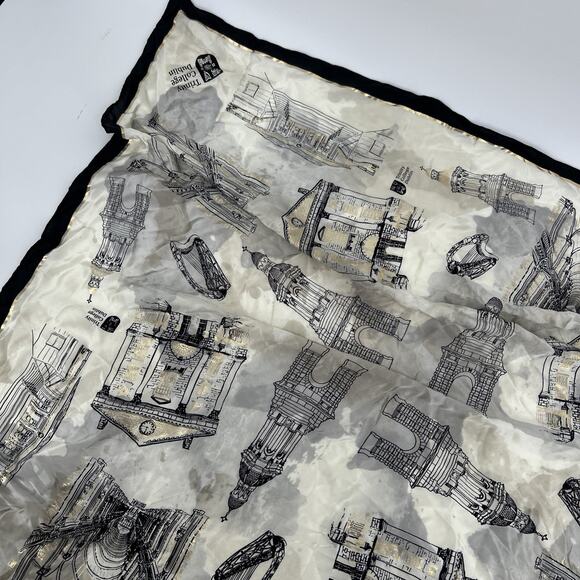 Trinity College 100% Silk Scarf Dublin Cream Black Square Ireland Church History - Picture 4 of 9
